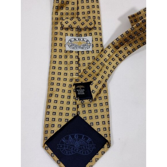 Eagle Shirtmakers Mens Necktie Silk Gold Navy Tie Geometric Pattern - Picture 4 of 8